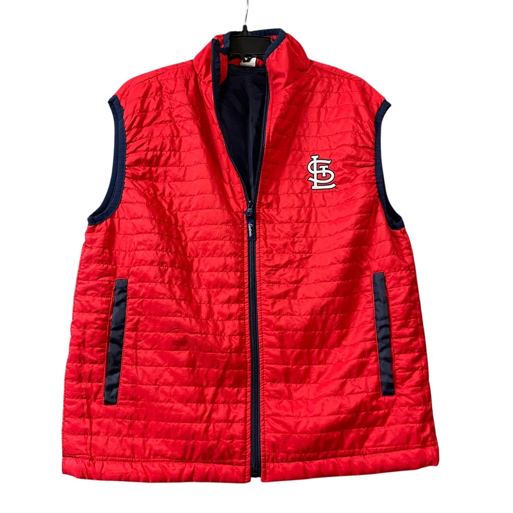St. Louis Cardinals Bayer Quilted Vest XL Full Zip 100% Polyester Pocket Red Blu